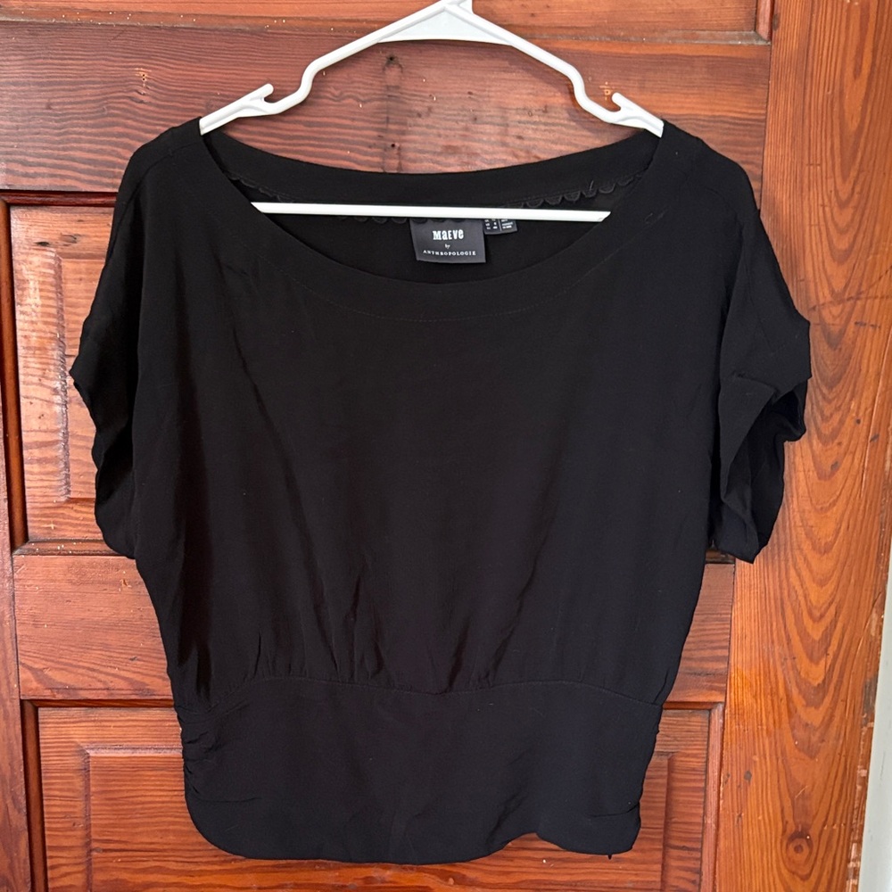 Maeve Anthropologie Black Blouse Hidden Zip Sz 8